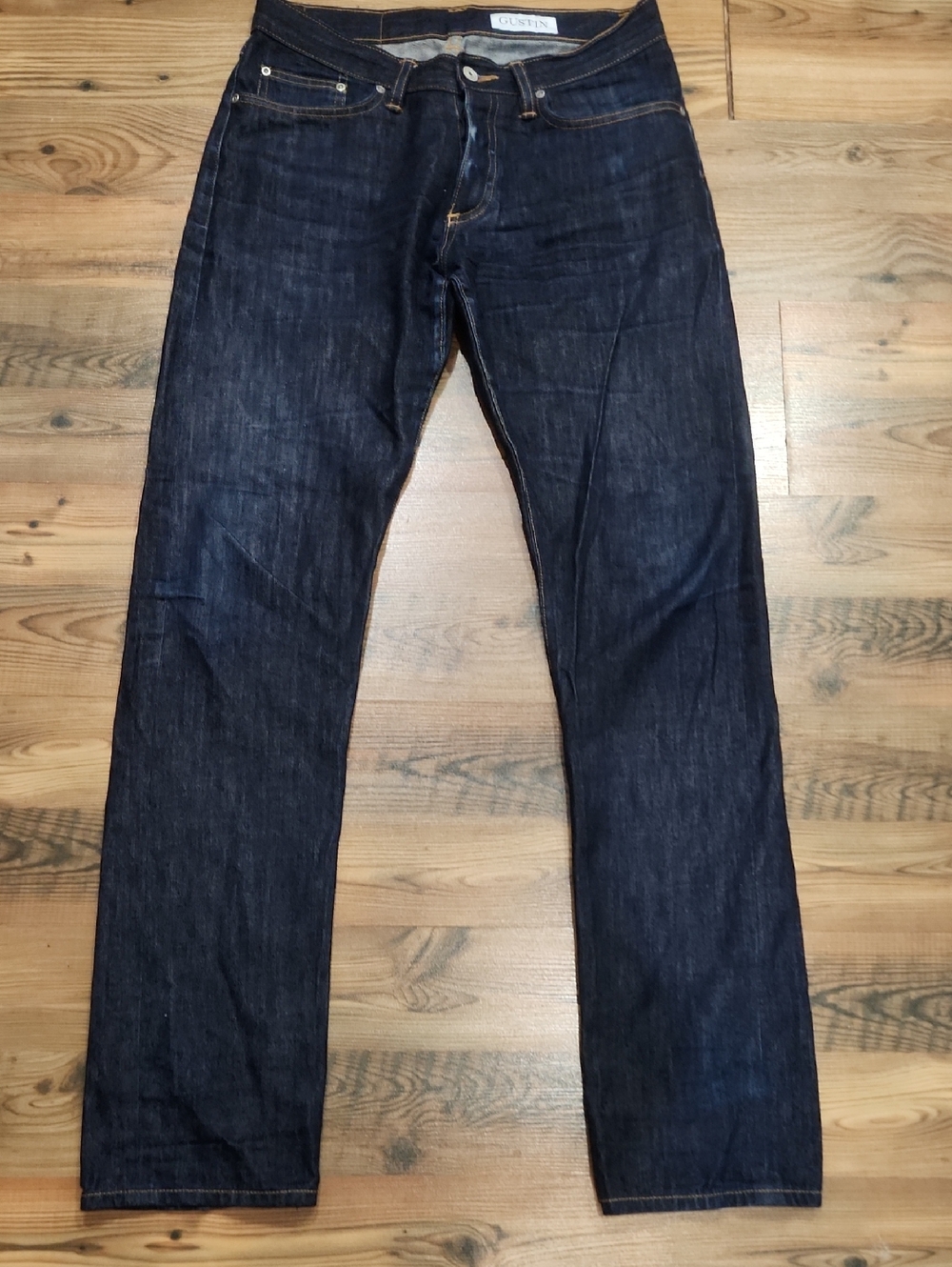 Gustin California Raw Selvedge Slim Straight Cotton Denim 31 x 34 Button Indigo